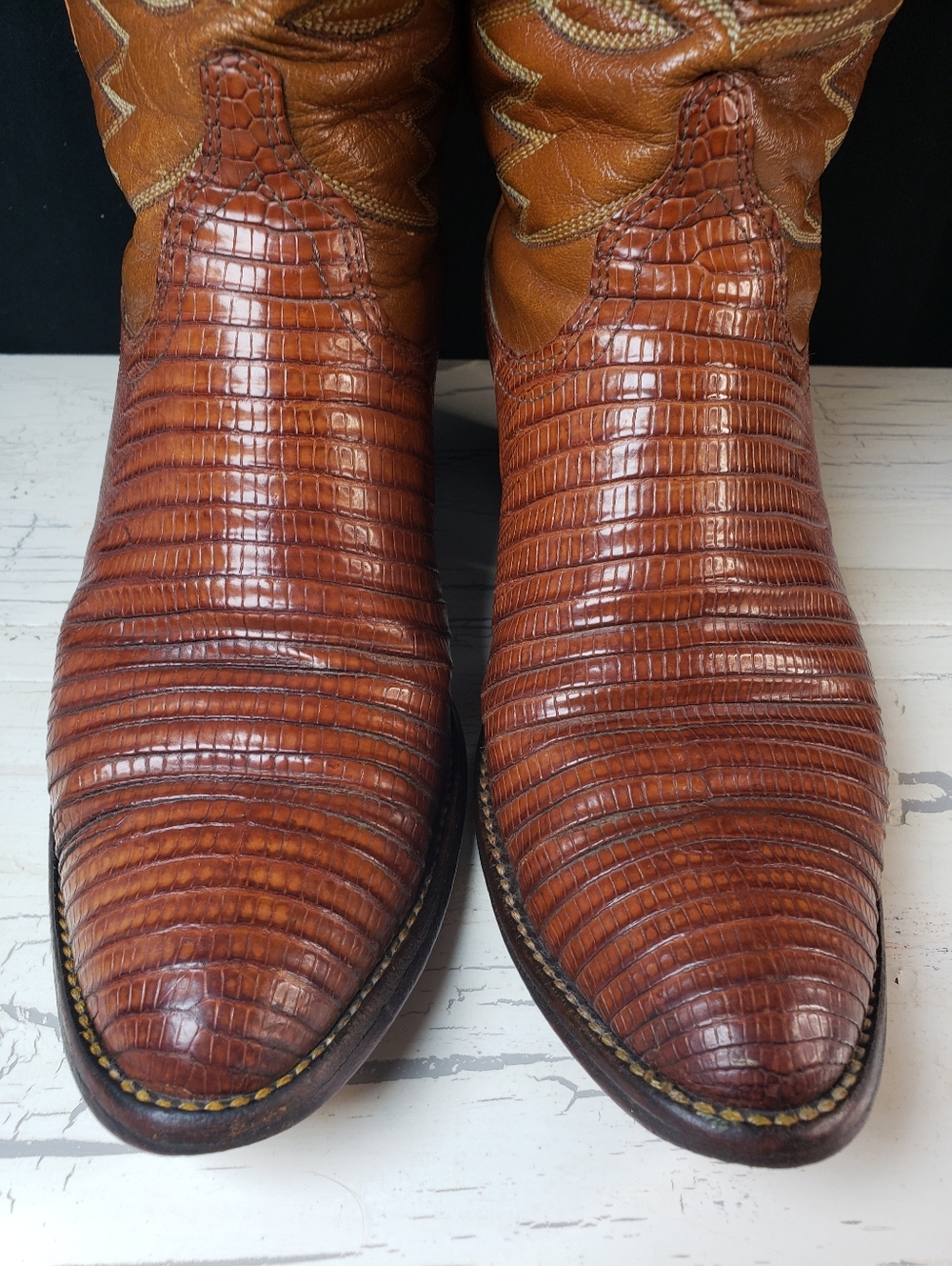 Dan Post Teju Lizard Cowboy Boots in Cognac - Women's size 7C (or Men's 5.5-6 C)